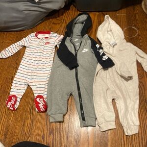 Nike Kids One Piece Footies - Red, Gray, Cream